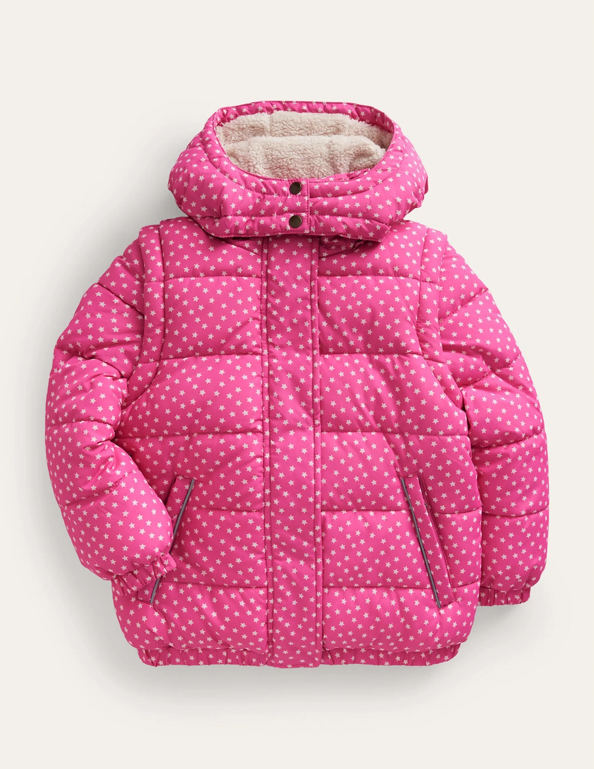 2-in-1 Padded Coat-Mid Pink Tiny Stars