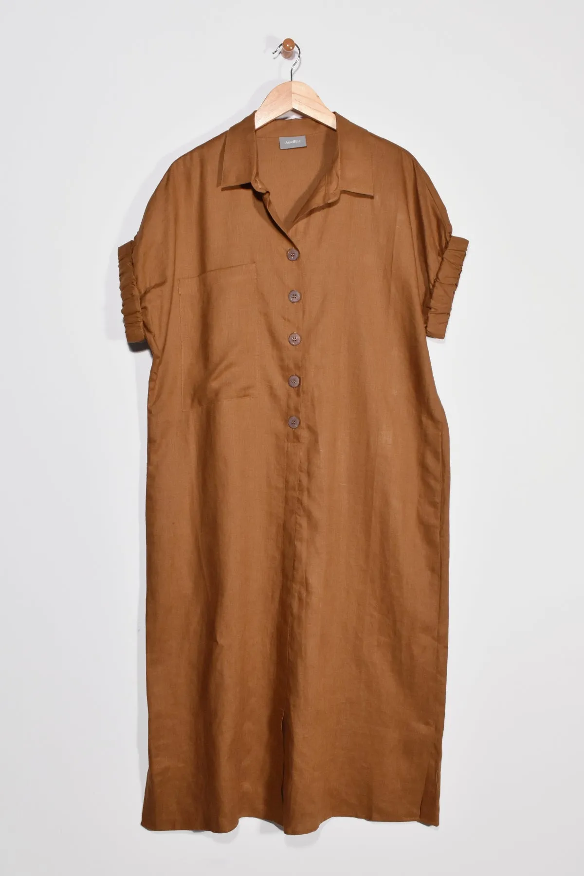 40" Shirt Collar Dress with Short Elastic Sleeves