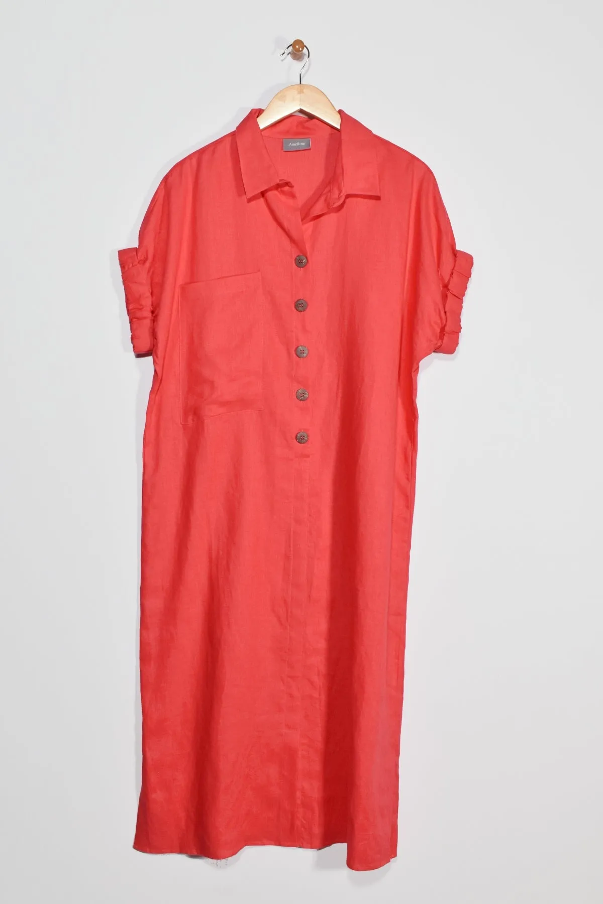 40" Shirt Collar Dress with Short Elastic Sleeves