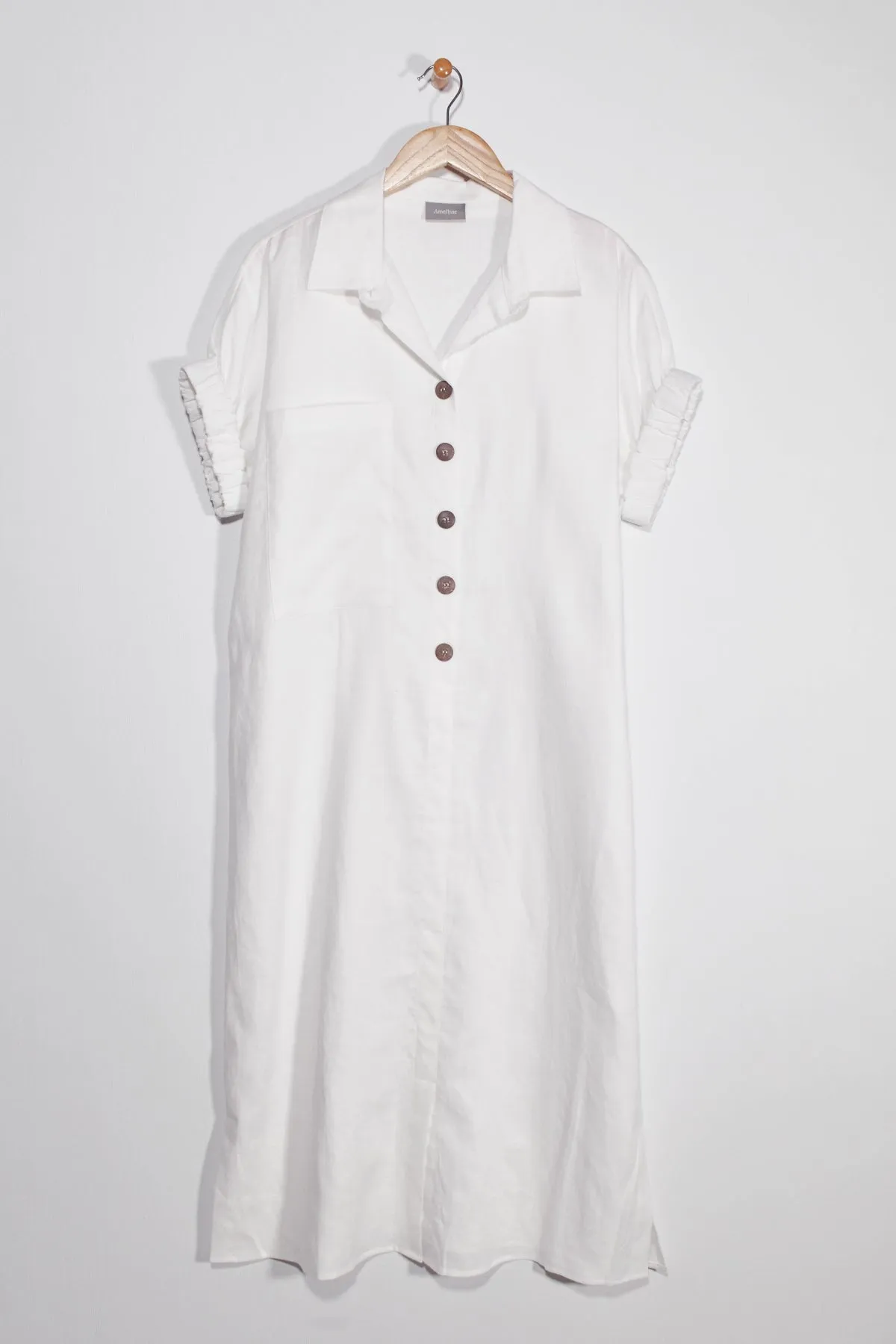 40" Shirt Collar Dress with Short Elastic Sleeves