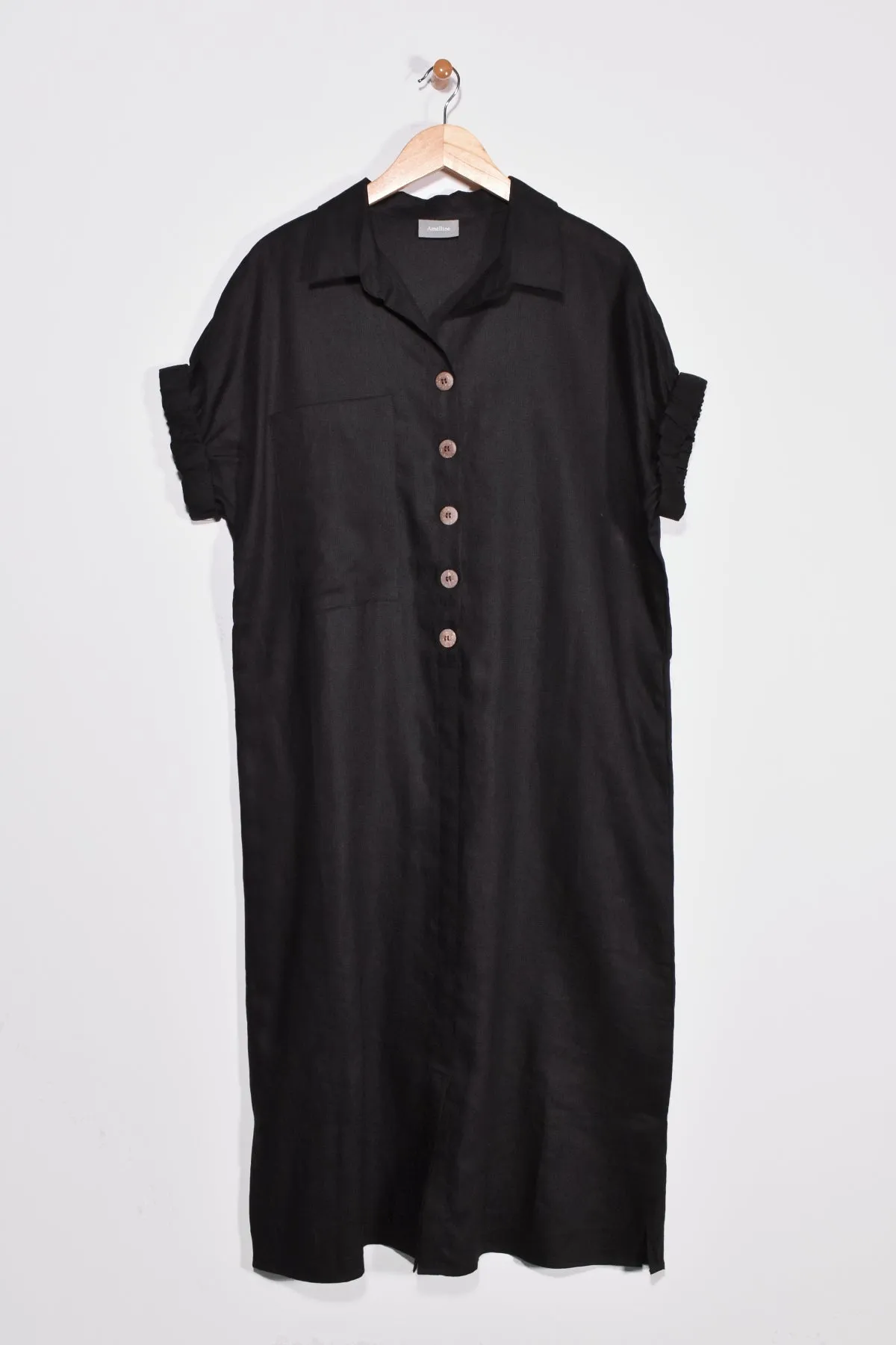 40" Shirt Collar Dress with Short Elastic Sleeves