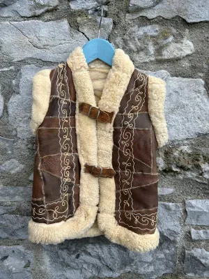 80s brown patchwork sheepskin gilet  4-5y (104-110cm)