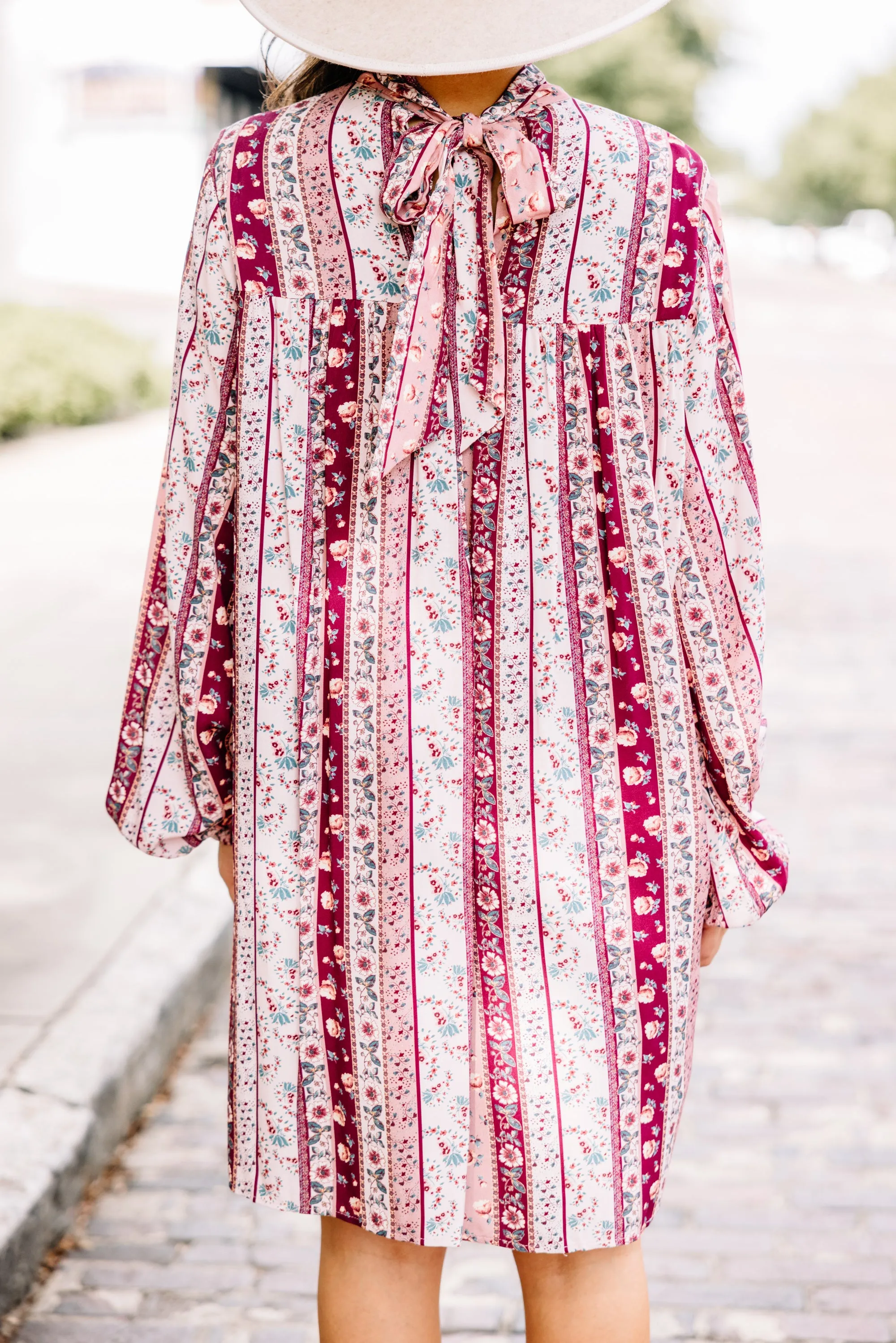 A Day To Remember Wine Red Mixed Print Dress