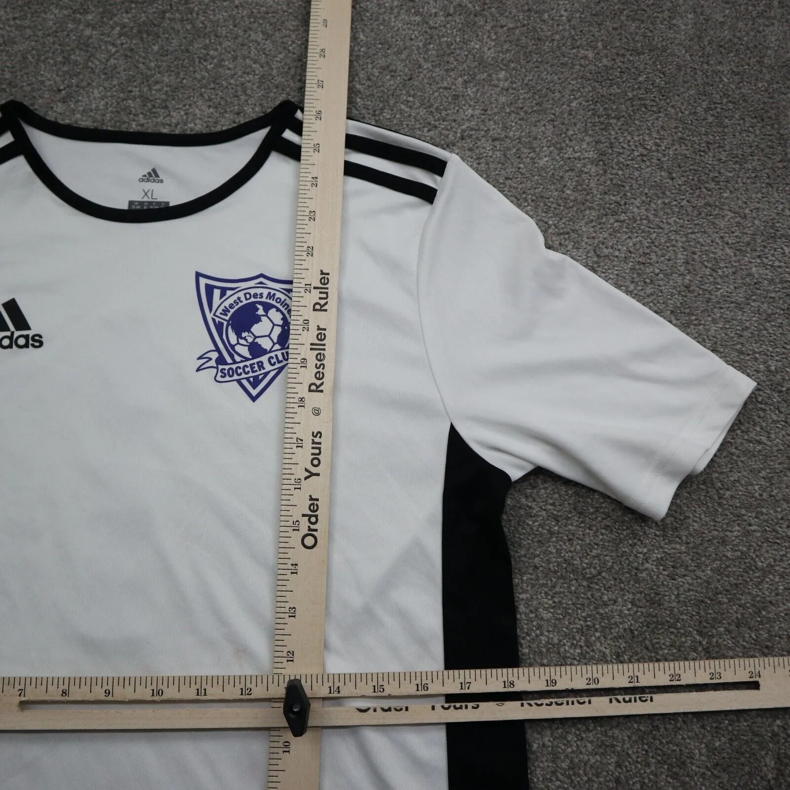 Adidas Climalite Men T-Shirt Soccer Club Short Sleeve Logo White/Black Size X-L