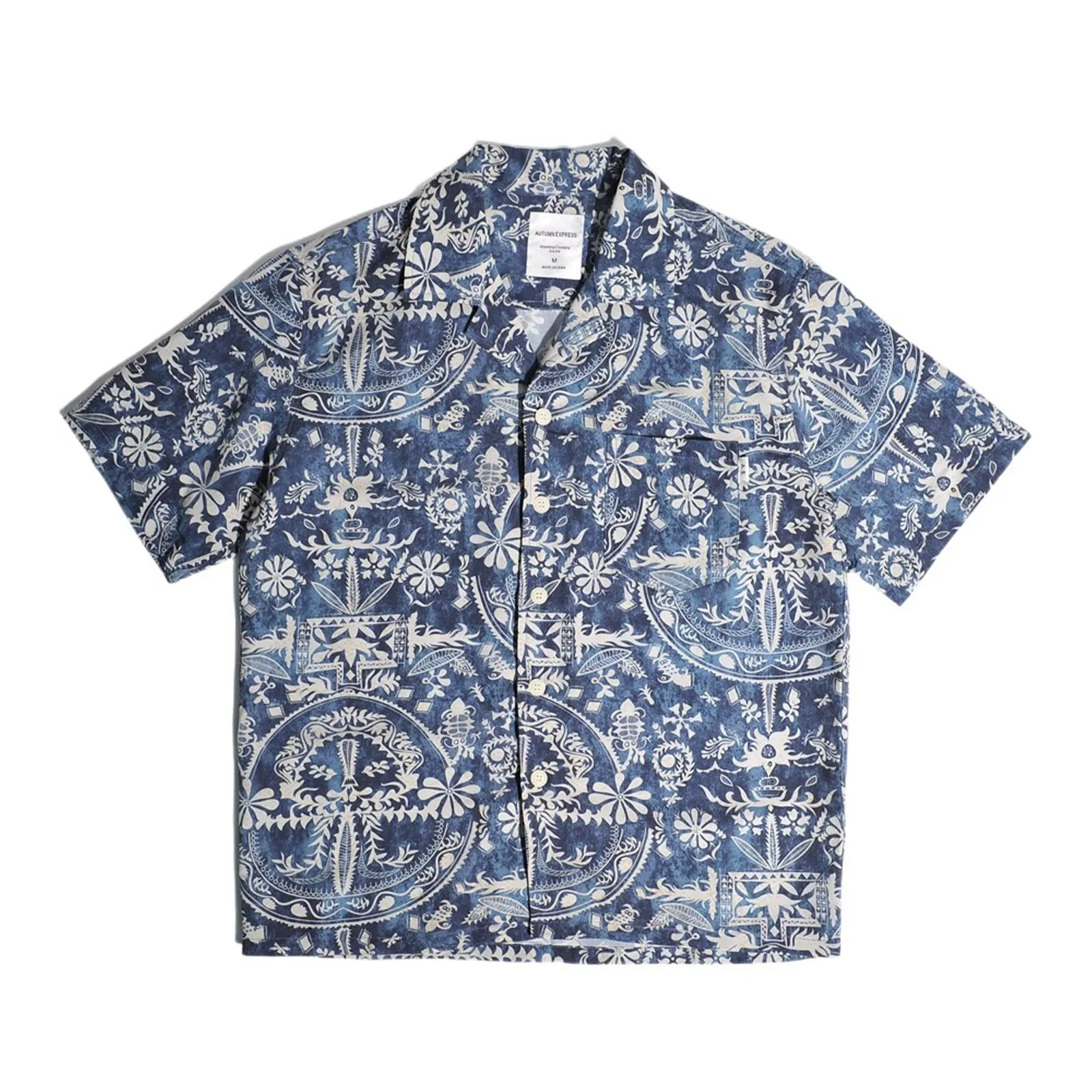 Amekaji Vintage Shirt Cuban Collar Hawaiian  Mens Shirt