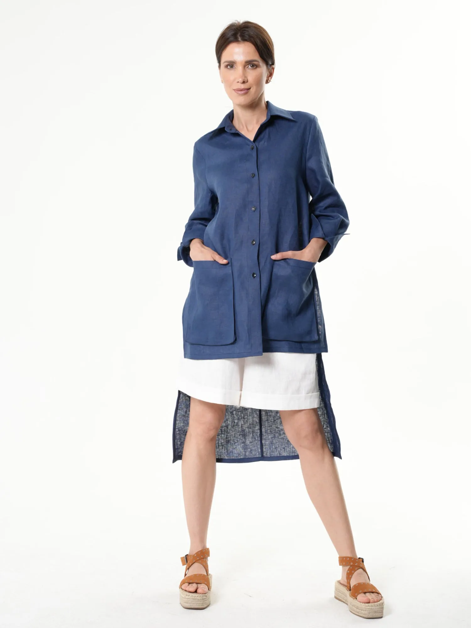 Asymmetric Linen Shirt In Blue