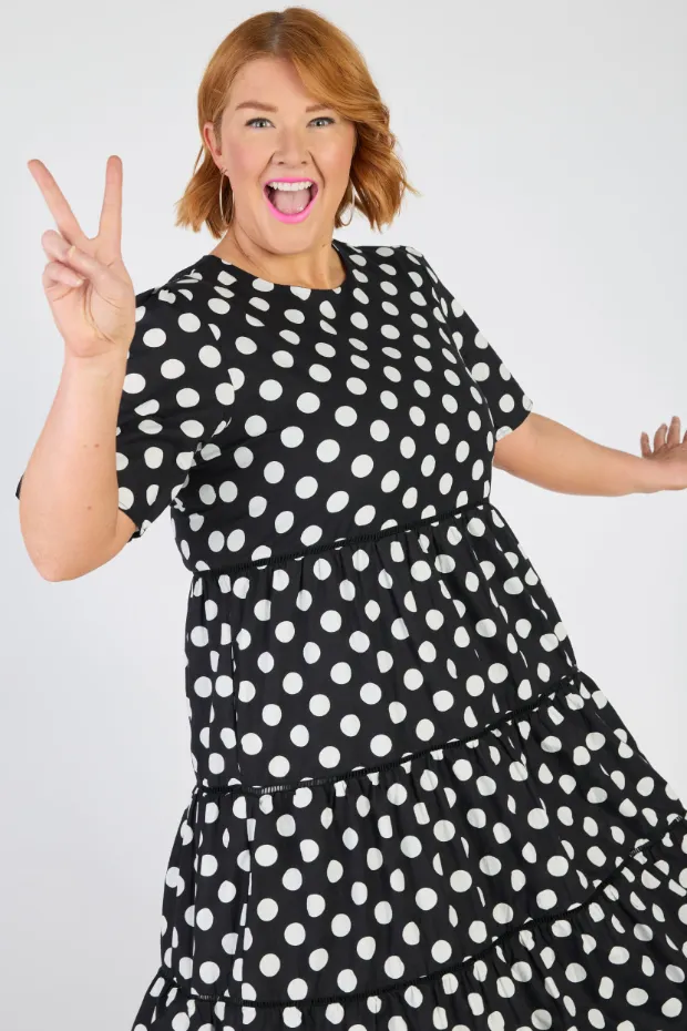 Aurelia Black & White Spots Maxi Dress