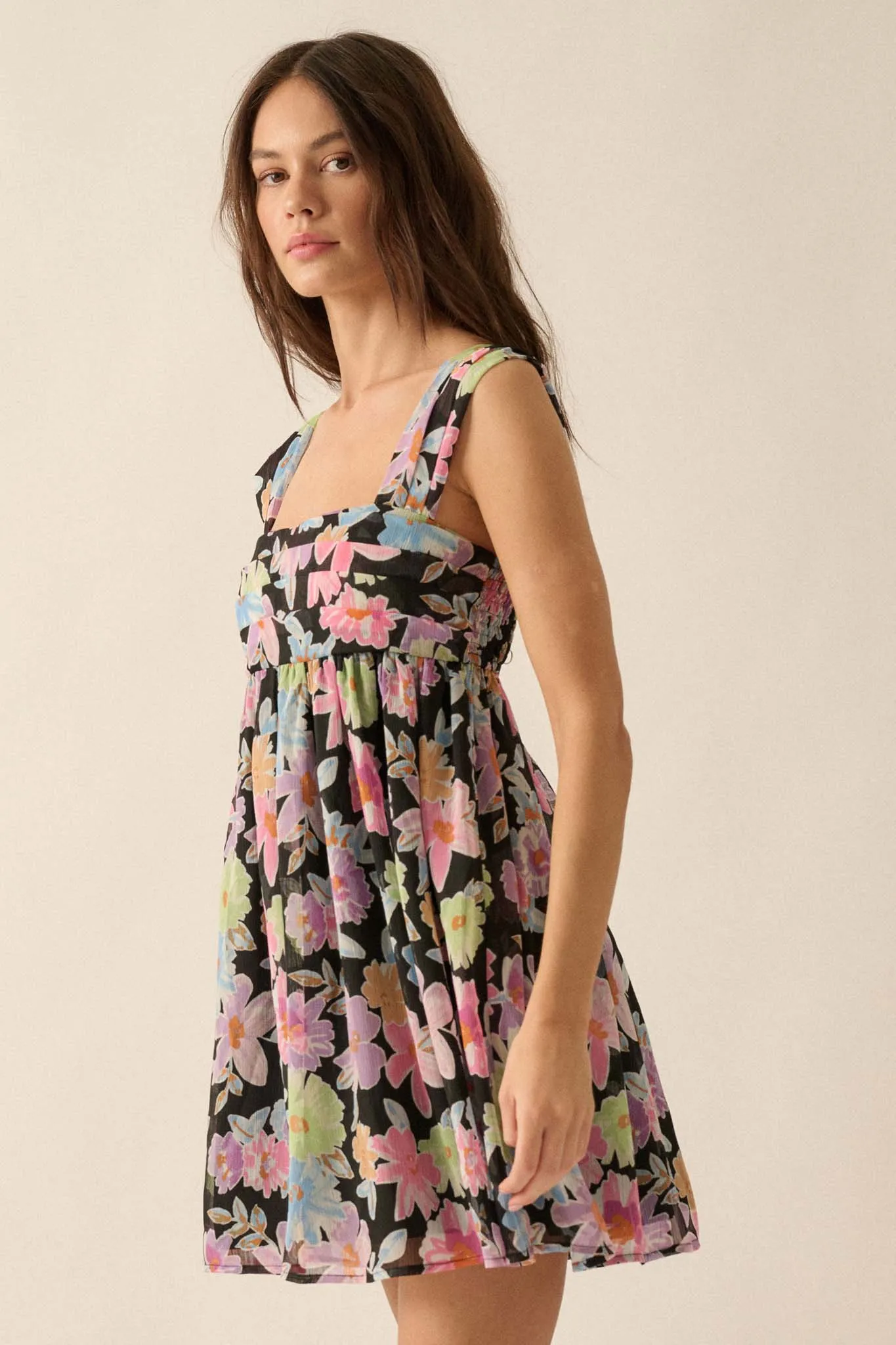 Beaming Blossoms Floral Chiffon Mini Dress