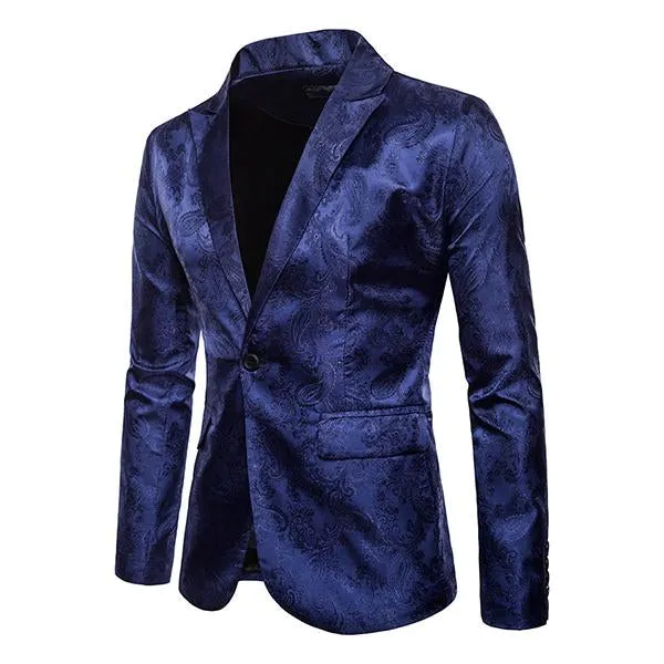 Blazer court ajusté vintage en jacquard à un bouton pour homme