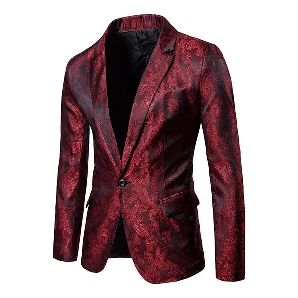 Blazer court ajusté vintage en jacquard à un bouton pour homme