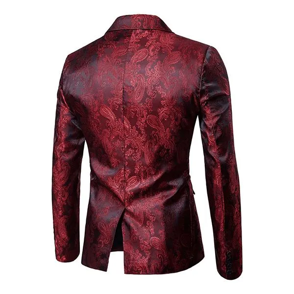 Blazer court ajusté vintage en jacquard à un bouton pour homme