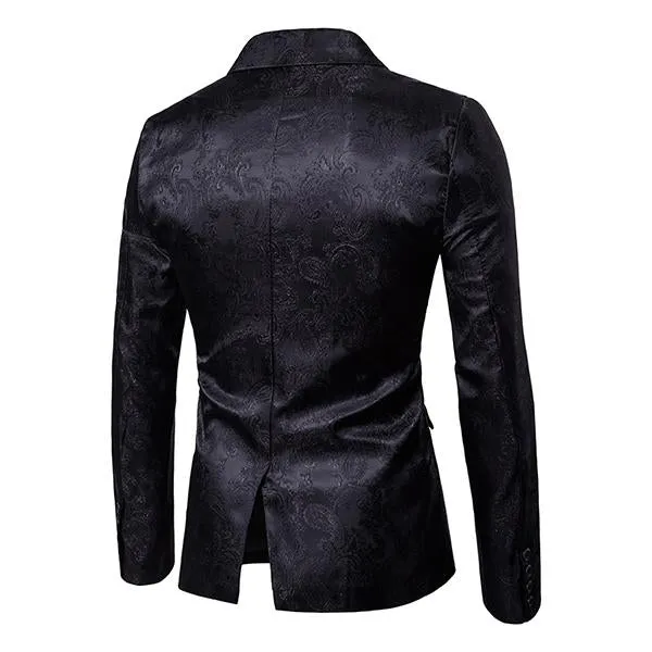 Blazer court ajusté vintage en jacquard à un bouton pour homme