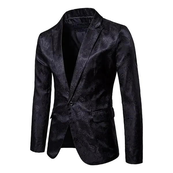 Blazer court ajusté vintage en jacquard à un bouton pour homme