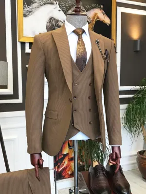 Bojoni Brown Striped Slim-Fit Suit 3-Piece