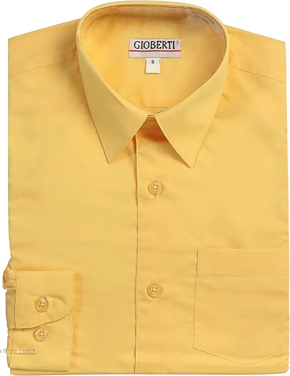 Boy's Long Sleeve Solid Dress Shirt -Banana