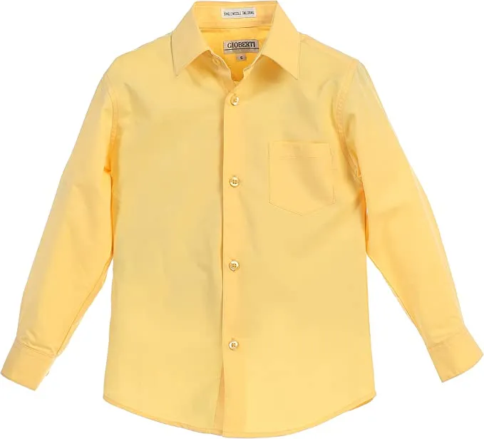 Boy's Long Sleeve Solid Dress Shirt -Banana