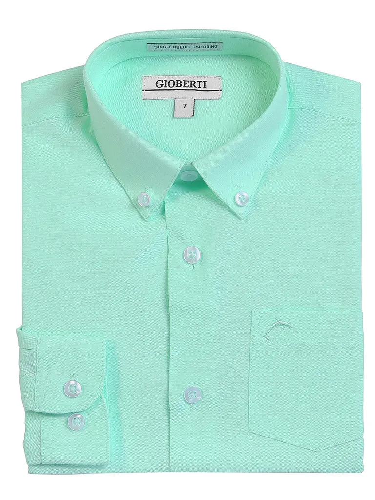 Boy's Oxford Long Sleeve Dress Shirt - Aqua Blue