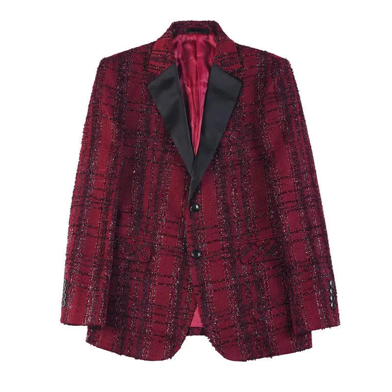 British Style Plaid Pattern Blazer