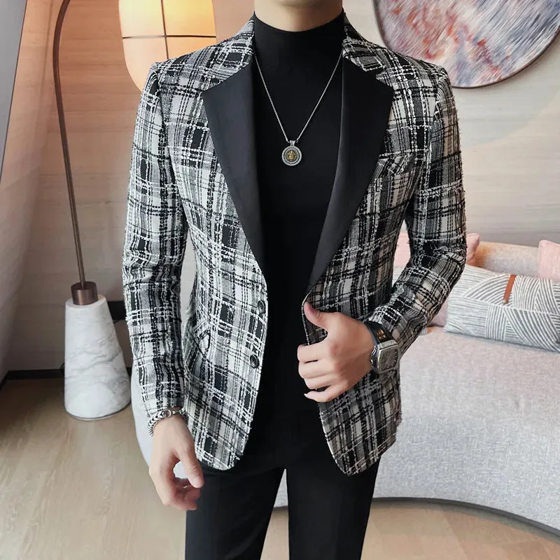 British Style Plaid Pattern Blazer