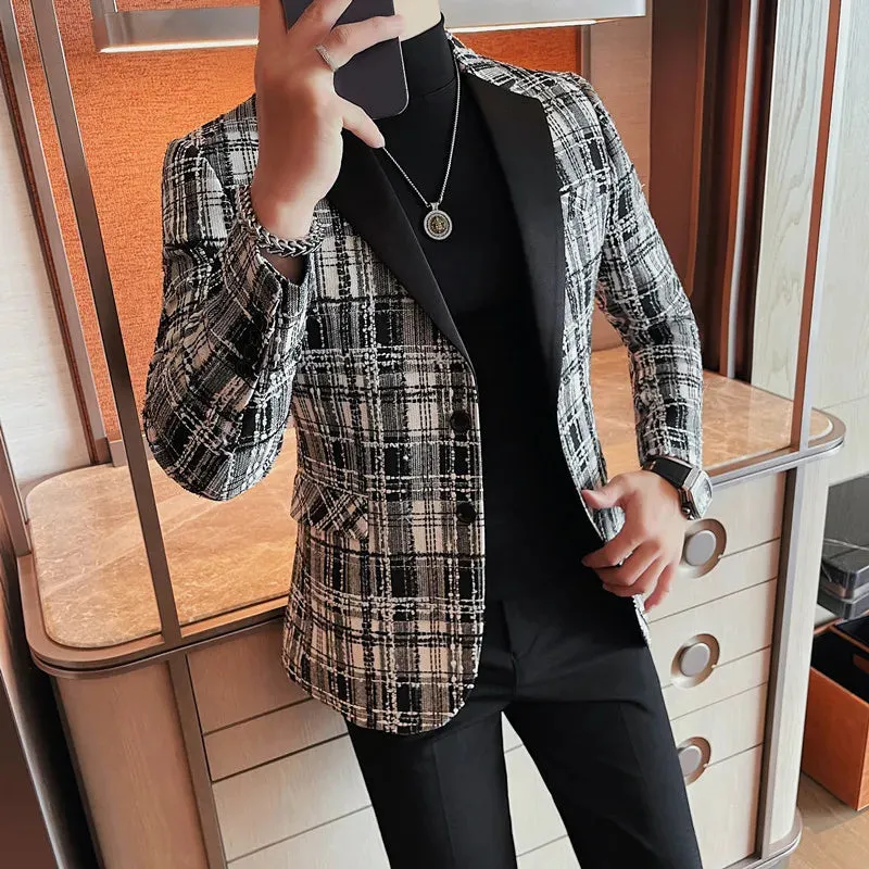 British Style Plaid Pattern Blazer