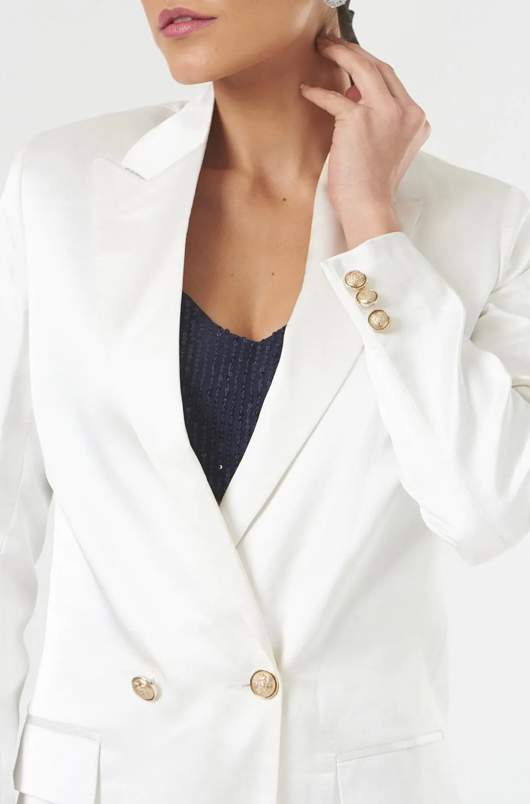 Business Formal White Satin Blazer