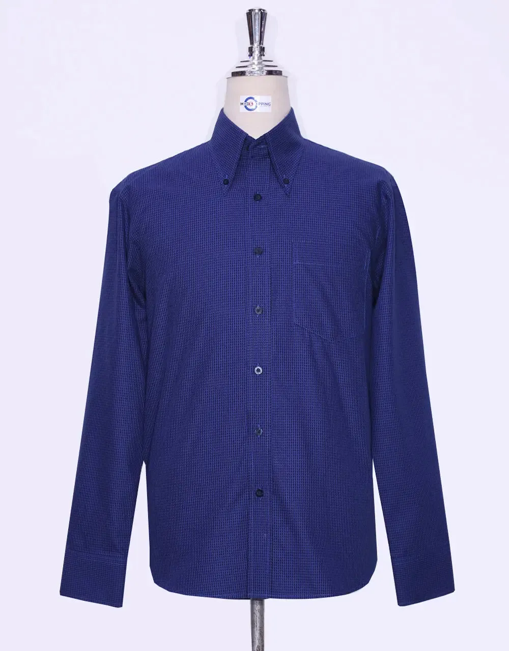 Button Down Shirt - Blue and Black Houndstooth Shirt