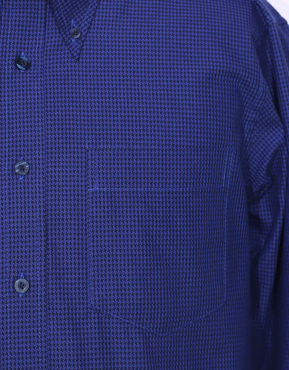 Button Down Shirt - Blue and Black Houndstooth Shirt