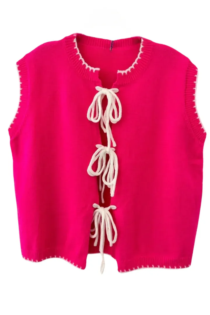 Carly Tie Gilet Cardigan | Neon Pink