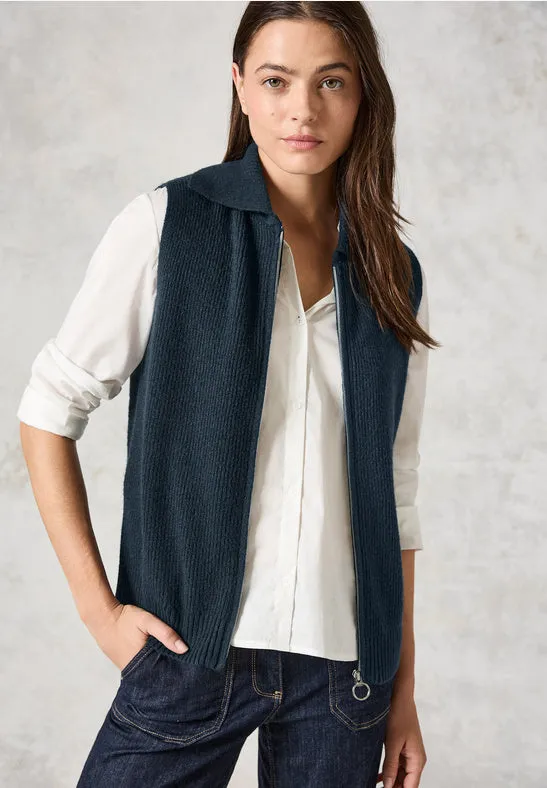 Cecil Sleeveless knit with collar and full zip. Navy or Aqua Blue 253834