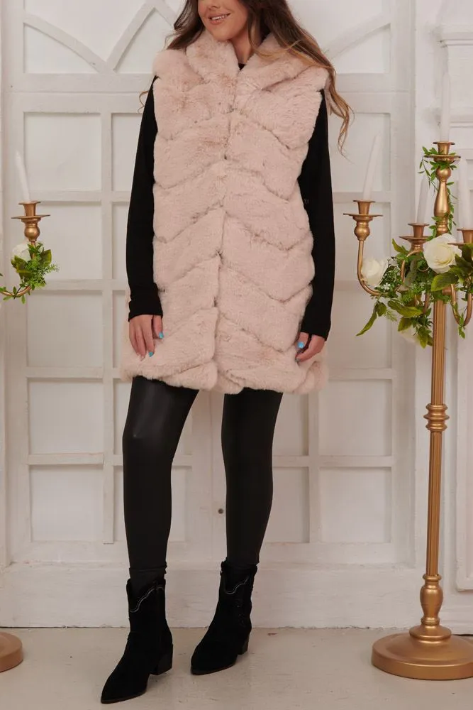 Chevron Pattern Faux Fur Gilet