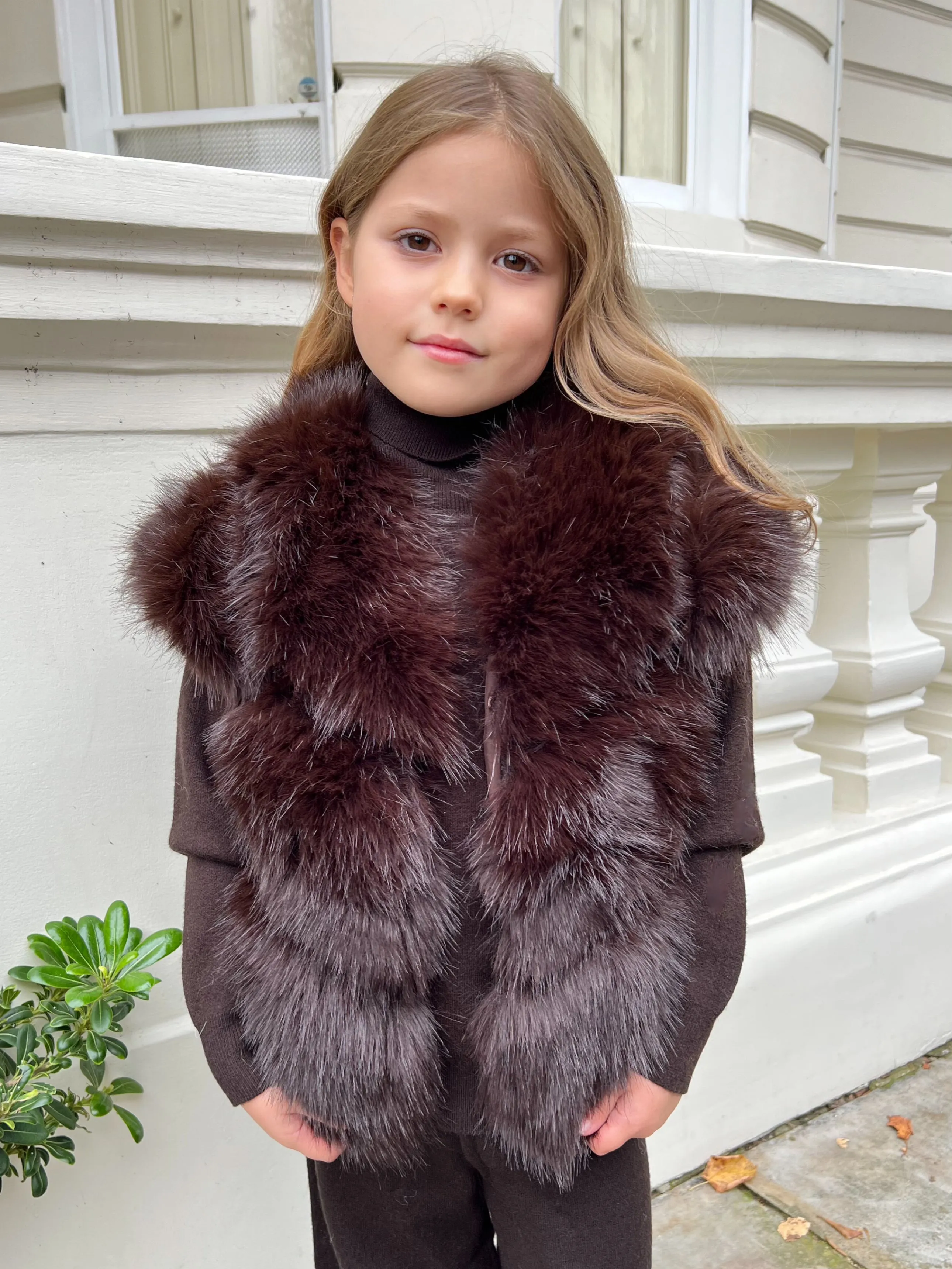 Childrens Chocolate Premium Faux Fur Short Gilet