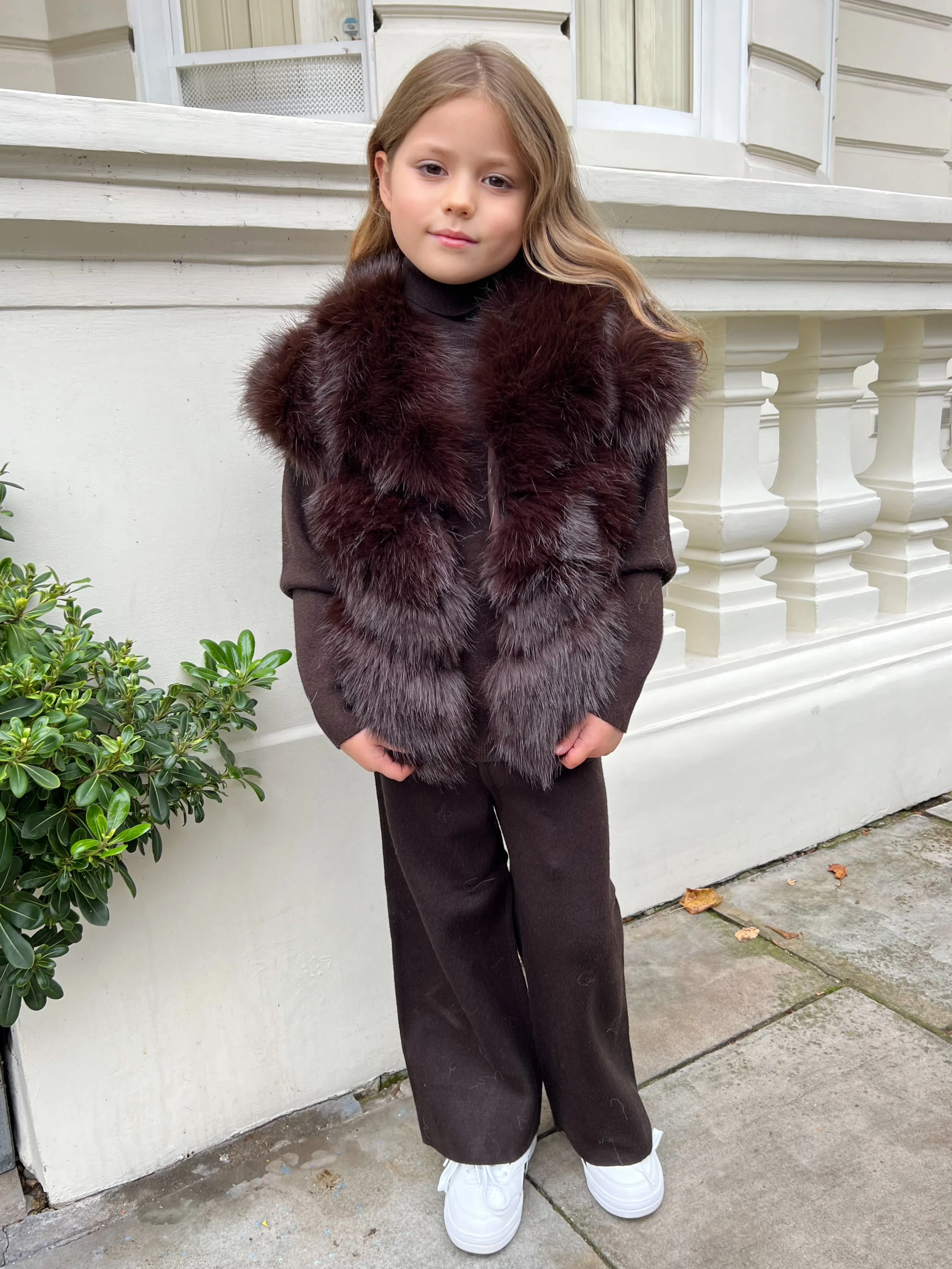 Childrens Chocolate Premium Faux Fur Short Gilet