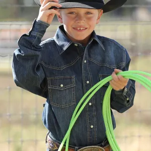 Cinch Boy's Long Sleeve Denim Western Snap Shirt