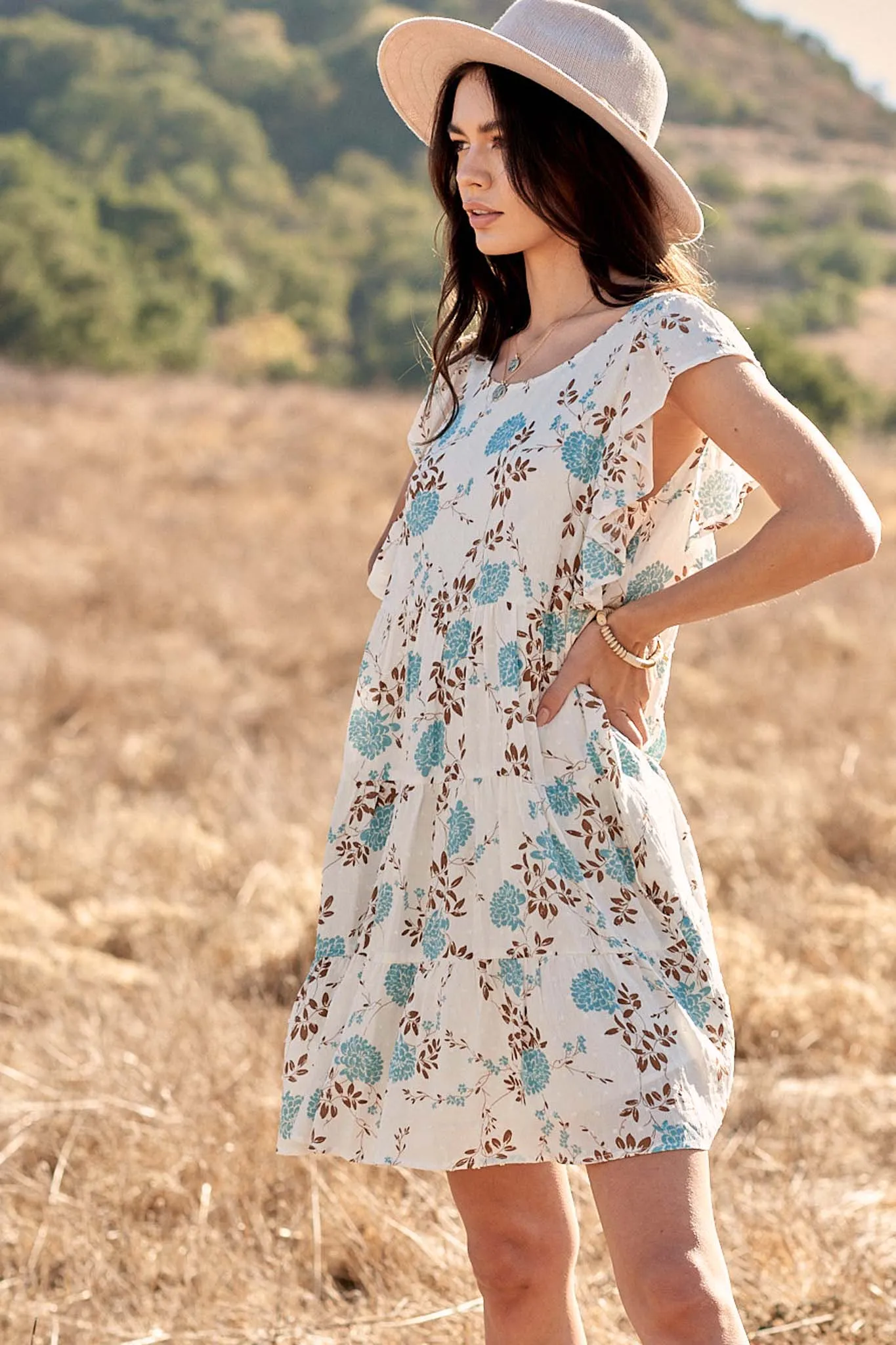 Country Garden Floral Swiss Dot Babydoll Dress