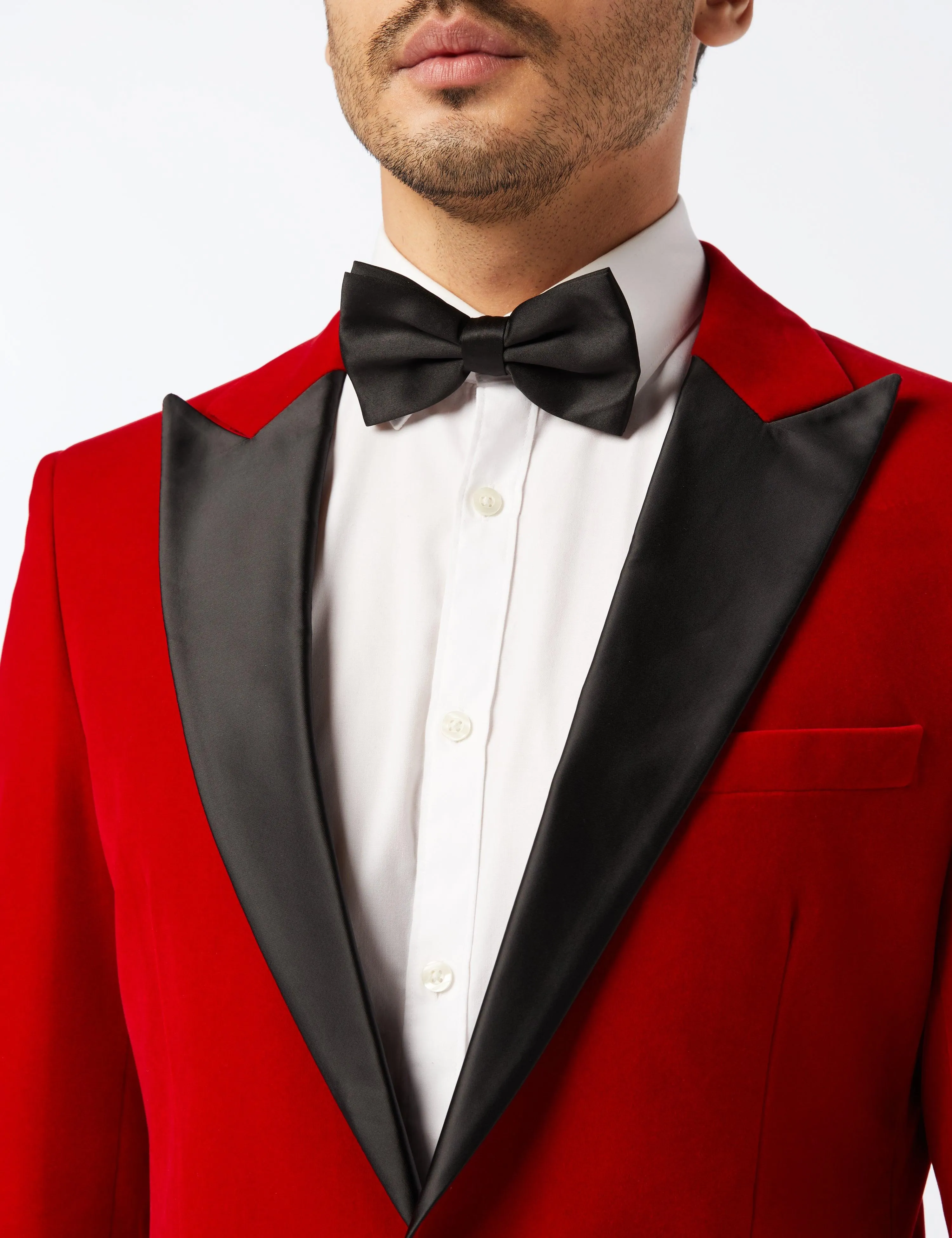 DINNER JES - Red Soft Velvet Tuxedo Jacket