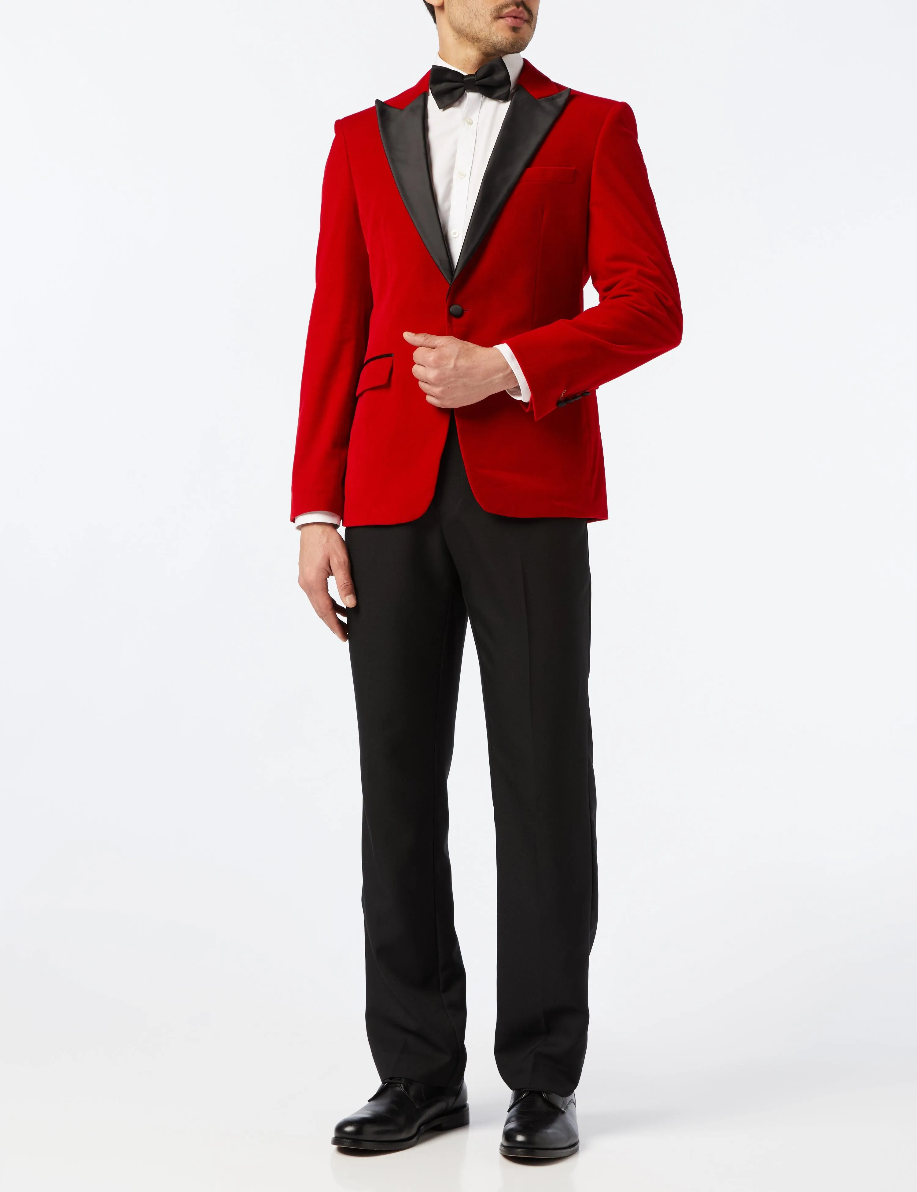 DINNER JES - Red Soft Velvet Tuxedo Jacket