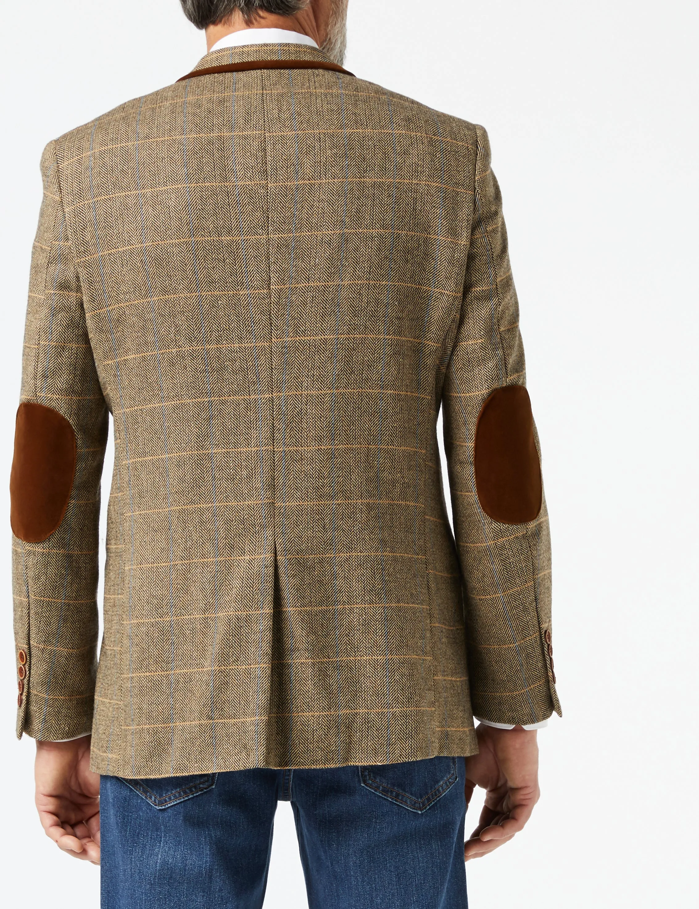 ELTON - BROWN TWEED BLAZER WITH VELVET TRIM COLLAR