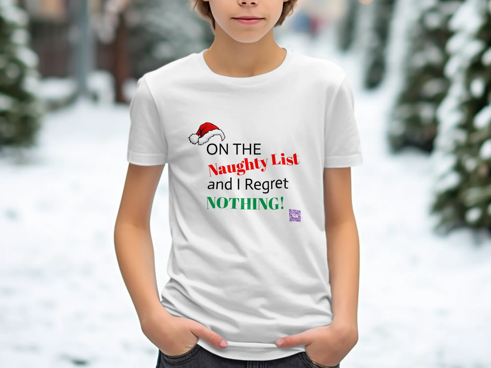 Funny Christmas Shirt, Naughty List Youth Shirt, I Regret Nothing Shirt, Santa Hat Shirt, Holiday Humor Tee, Christmas Party Shirt