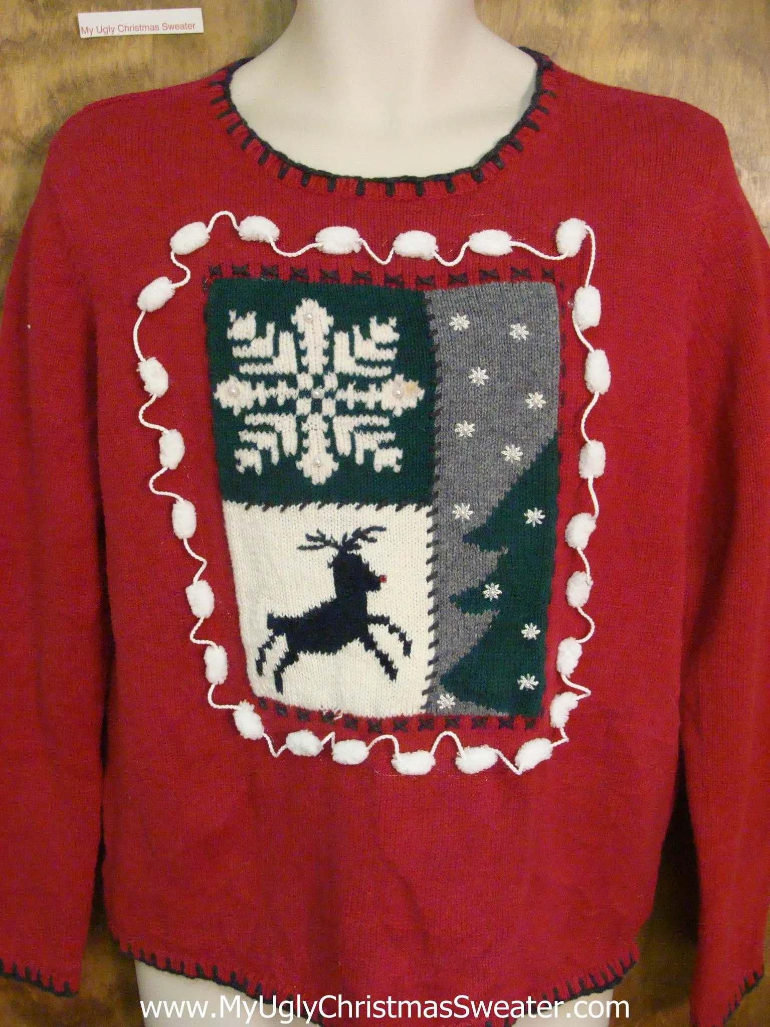 Funny Red Christmas Sweater Pullover with Reindeer