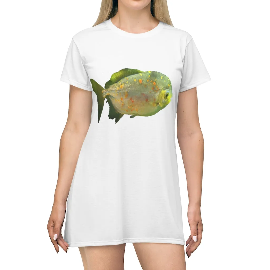 Green Fish with Specs All Over Print T-Shirt Dress