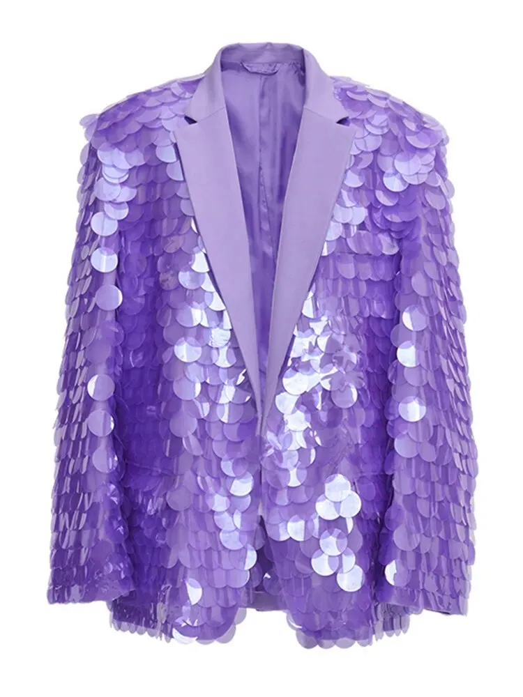 HEYFANCYSTYLE Elegant Lavender Sequin Tailored Blazer