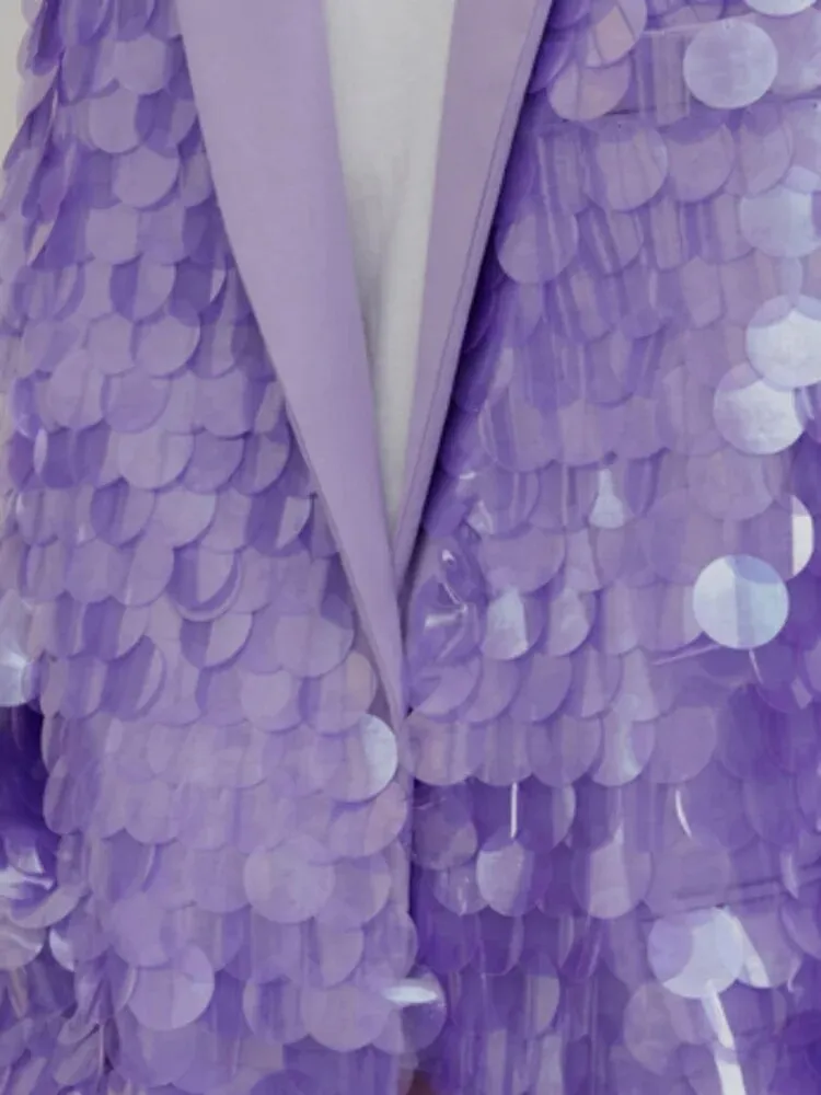 HEYFANCYSTYLE Elegant Lavender Sequin Tailored Blazer