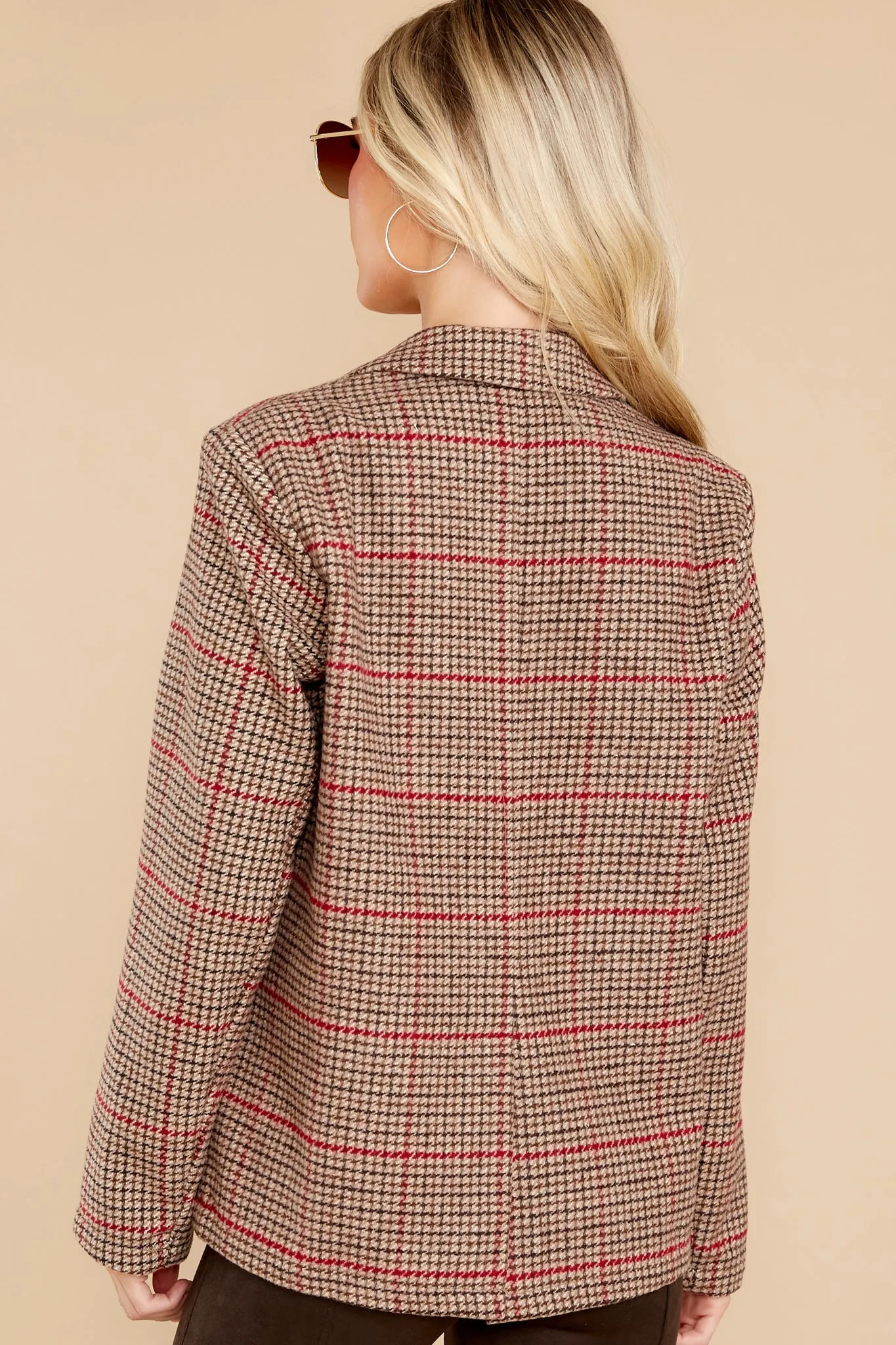 Into Tomorrow Camel And Red Plaid Blazer