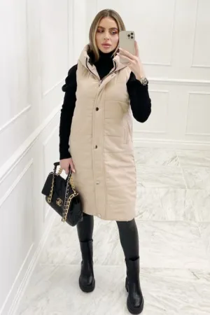 Jade beige zip up Hooded puffer gilet