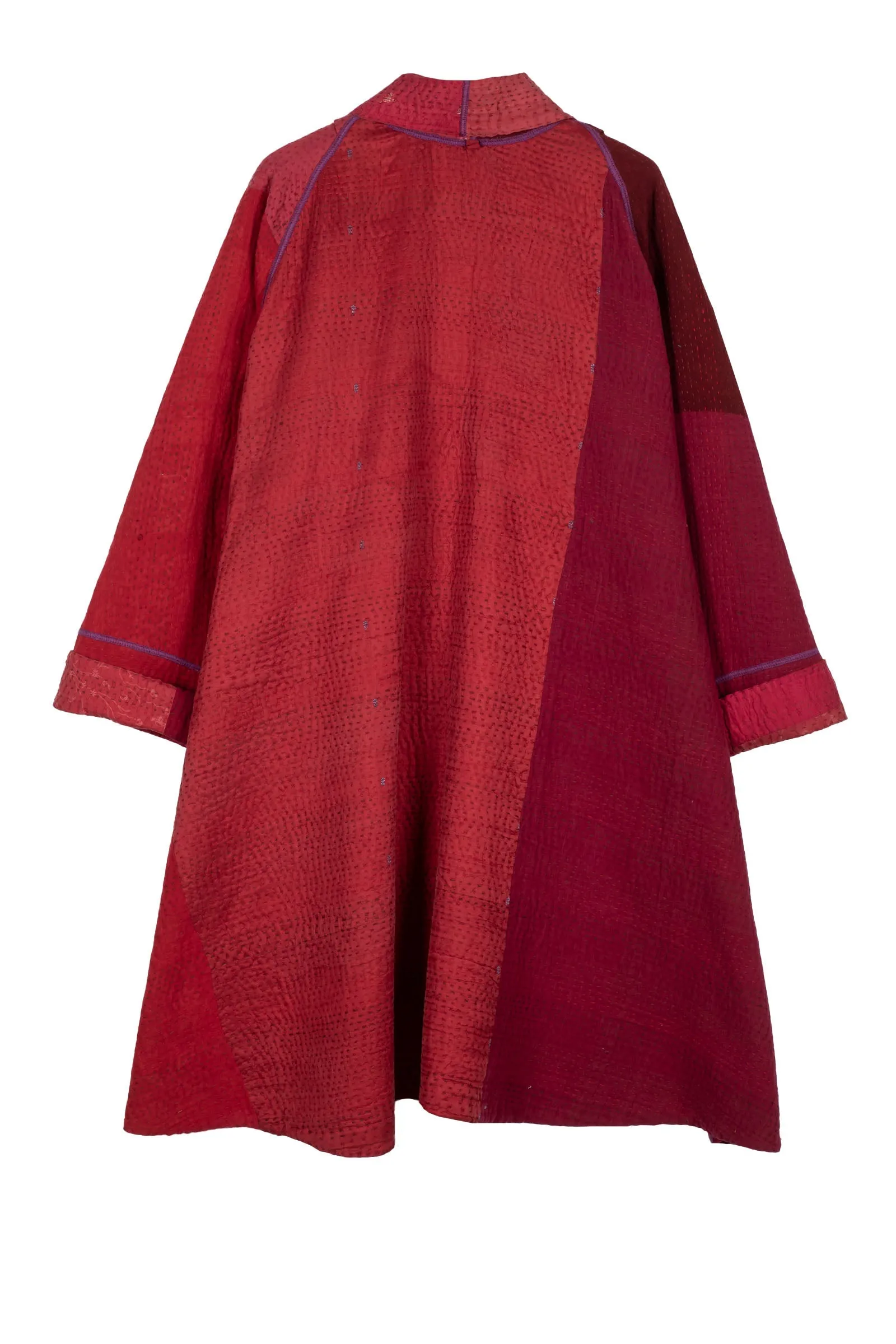 JAIPUR PATCH KANTHA KIMONO LONG JKT - jp4005-red -