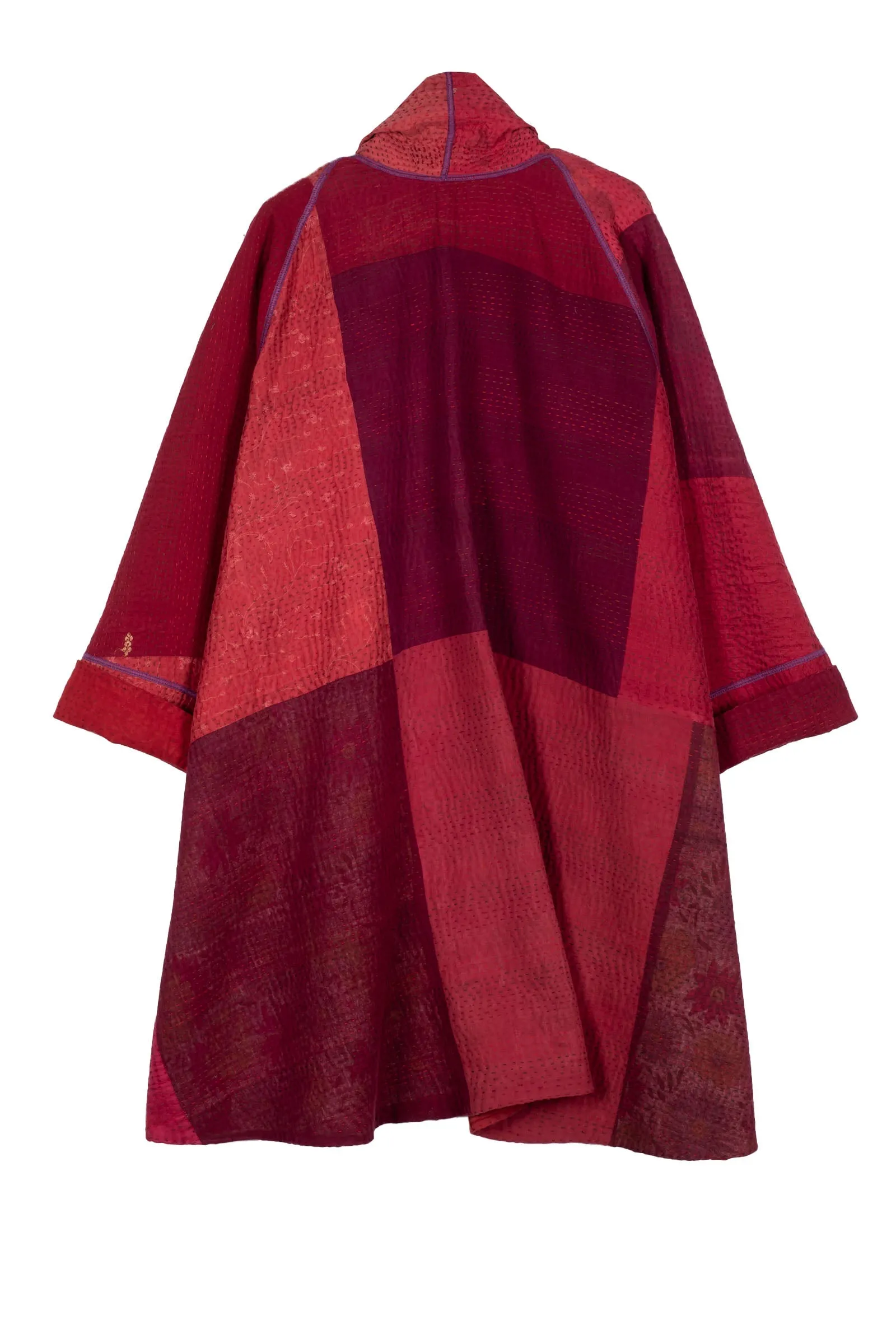 JAIPUR PATCH KANTHA KIMONO LONG JKT - jp4005-red -