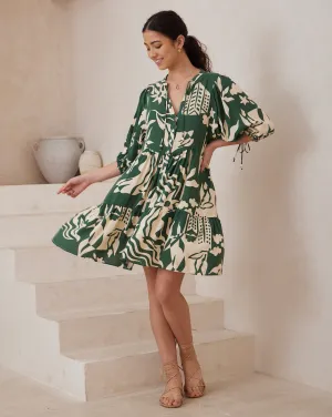 Jayla Dress - Bottle Green Print