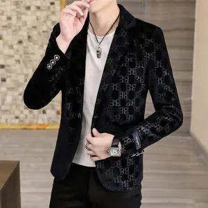 Letter Pattern Design Velvet Blazer