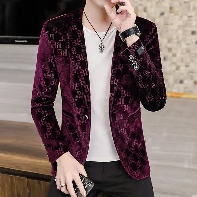 Letter Pattern Design Velvet Blazer