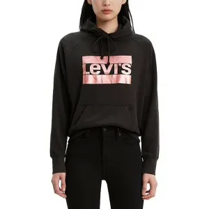 Levi's Women's Metallic Logo-Print Hoodie Black Size Extra Small